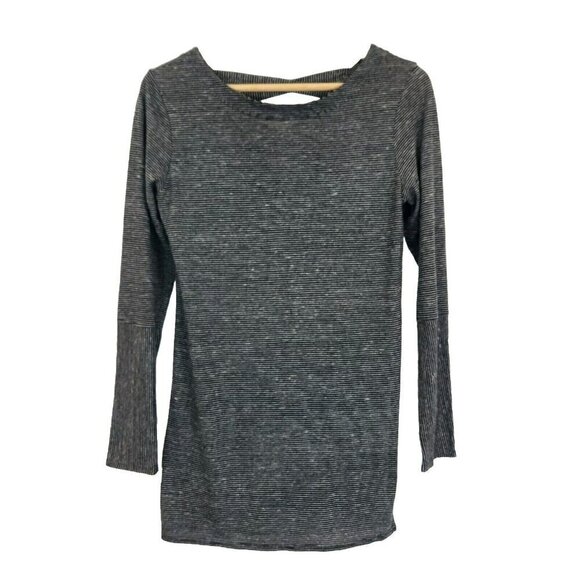 Prana Long Sleeve Tunic Top Womens S Black Striped Back V-Neck Side Split Hem - Picture 1 of 8